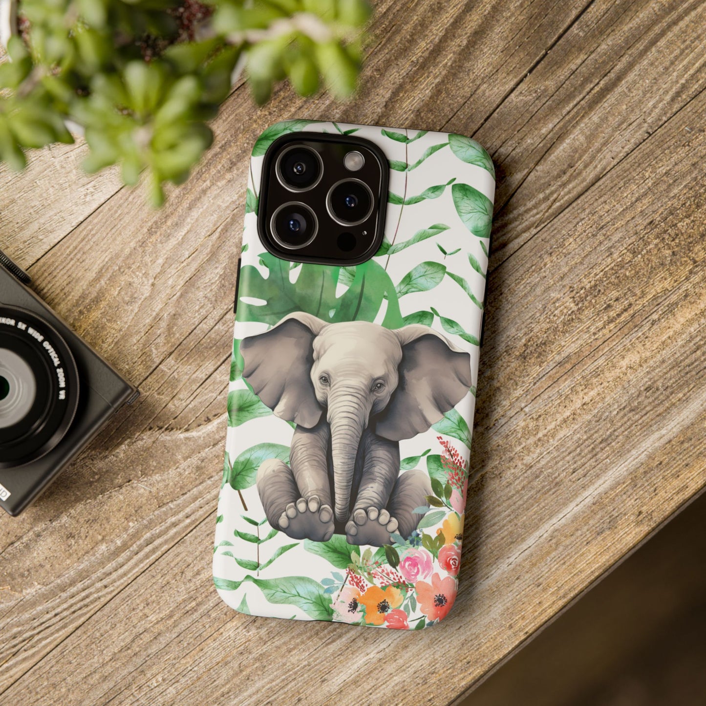 Cute Baby Elephant Mobile Cover – Floral & Tropical Aesthetic