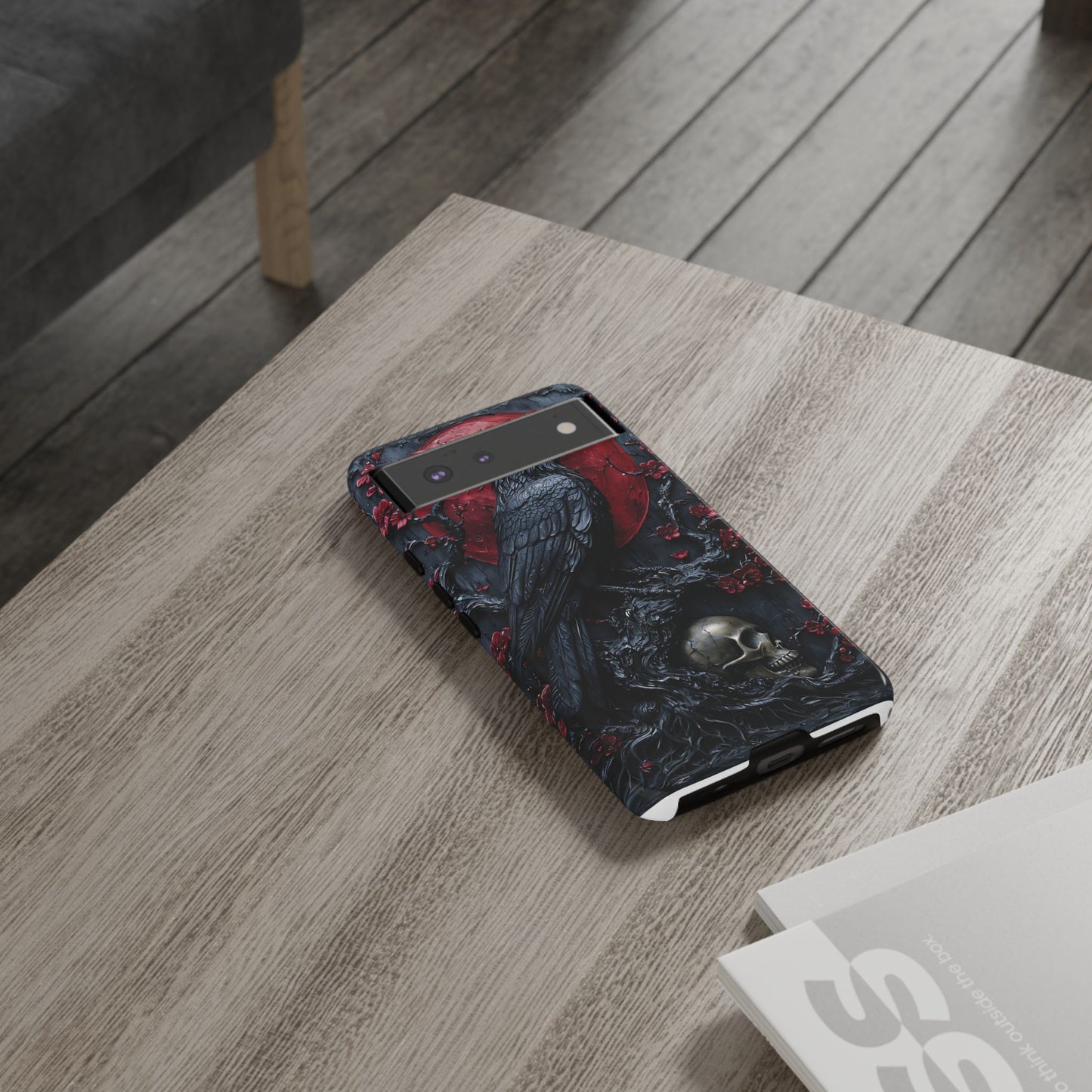 Gothic Sculpture Of Raven On Charcoal Tree Branch phone case design