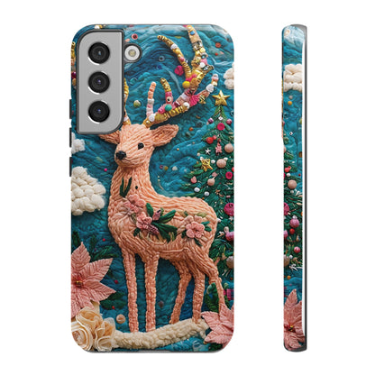 Whimsical Textile Art Featuring Intricate Peach-Colored Deer phone case design.
