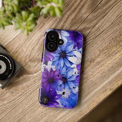 Blue & Purple Floral Splash Mobile Cover – Elegant Artistic Flowers