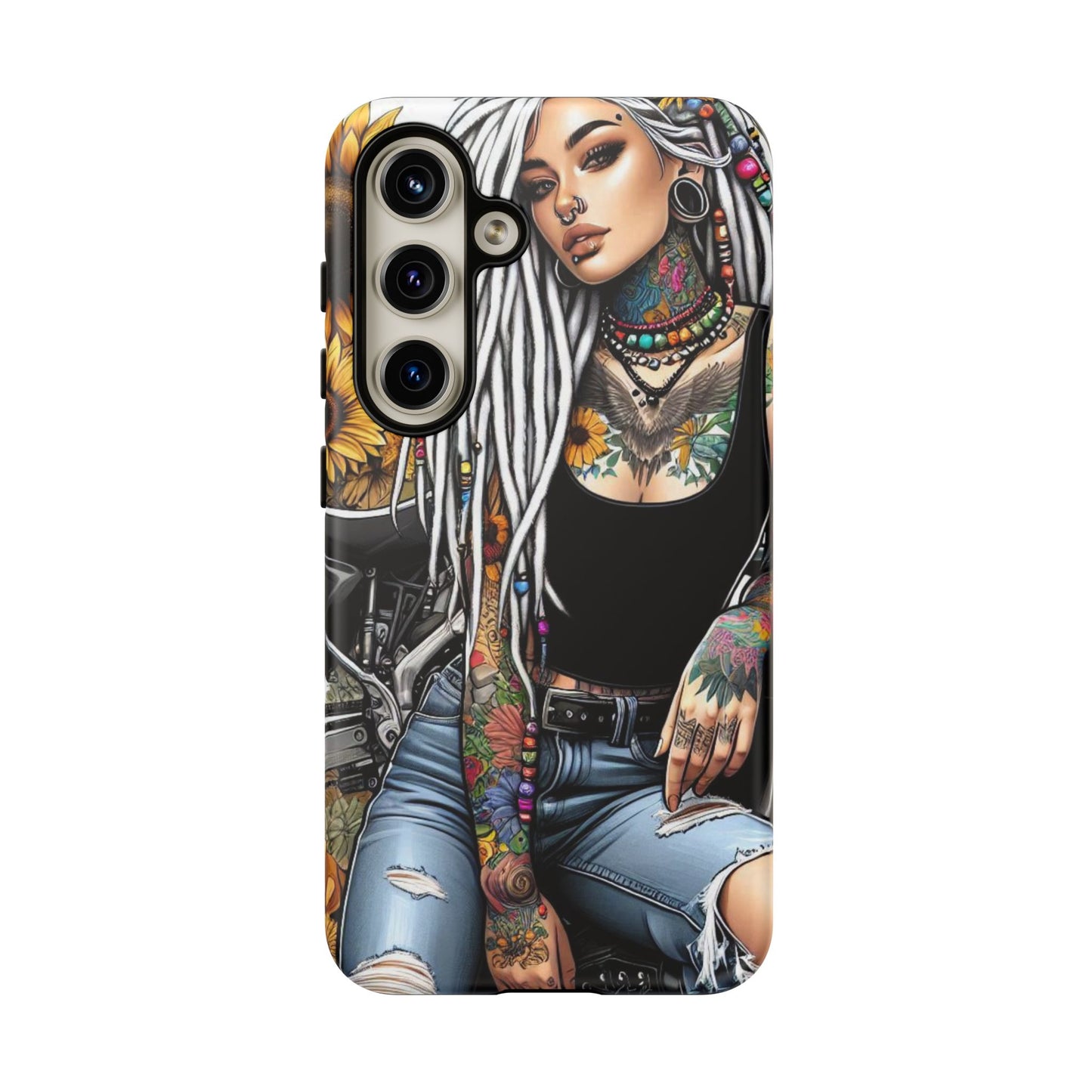 Sunflower Biker Queen – Bohemian Tattooed Rebel Mobile Cover
