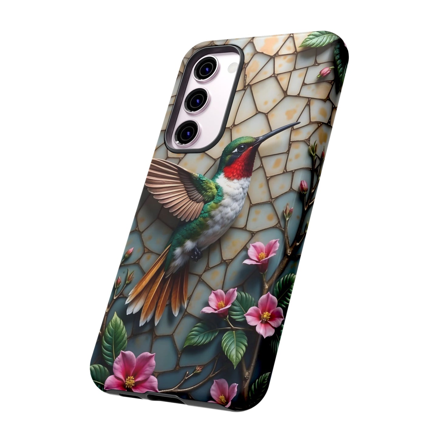 Vivid Hummingbird with Blossoming Branches | Artistic Mosaic Style