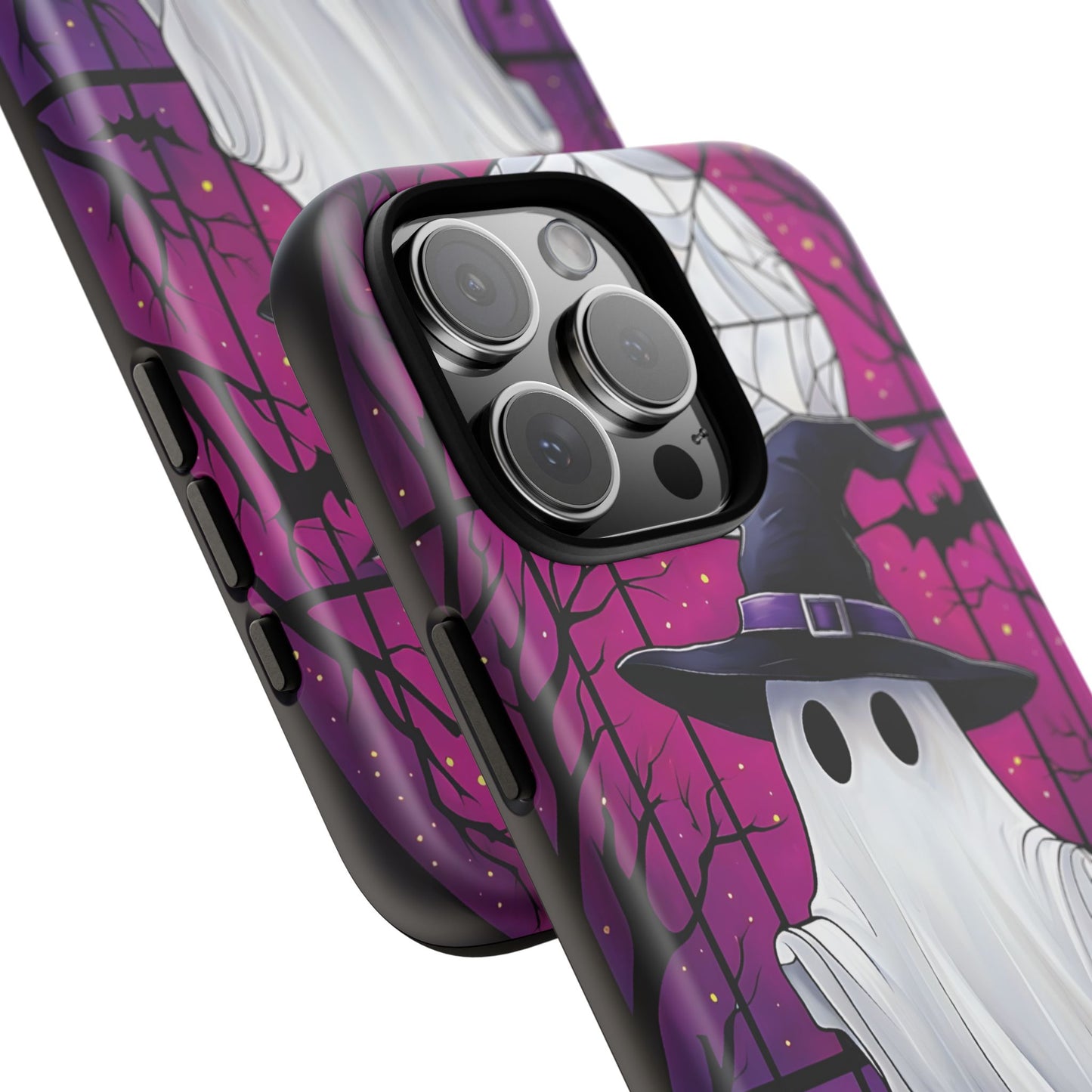 Stylized Halloween Illustration of a Ghost in Stained Glass  phone case design.