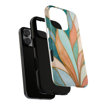 Geometric Leaves: Teal, Peach, and Gold Harmony