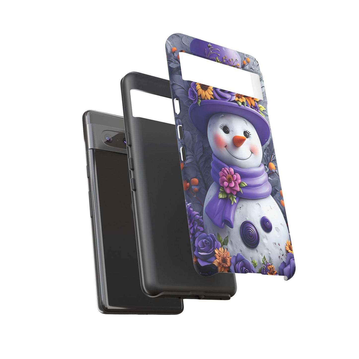 Cheerful Snowman With Colorful Floral Hat And Scarf phone case design