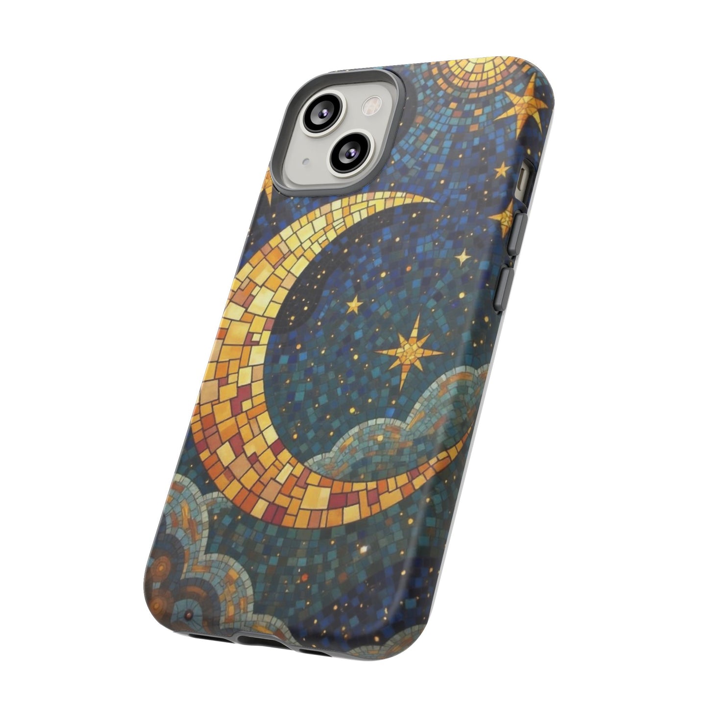Golden Crescent: Mosaic Moon and Starry Night