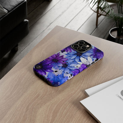 Blue & Purple Floral Splash Mobile Cover – Elegant Artistic Flowers