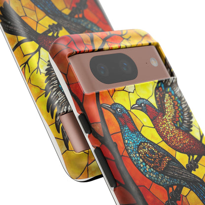 Vibrant Hummingbirds with Stained Glass Charm
