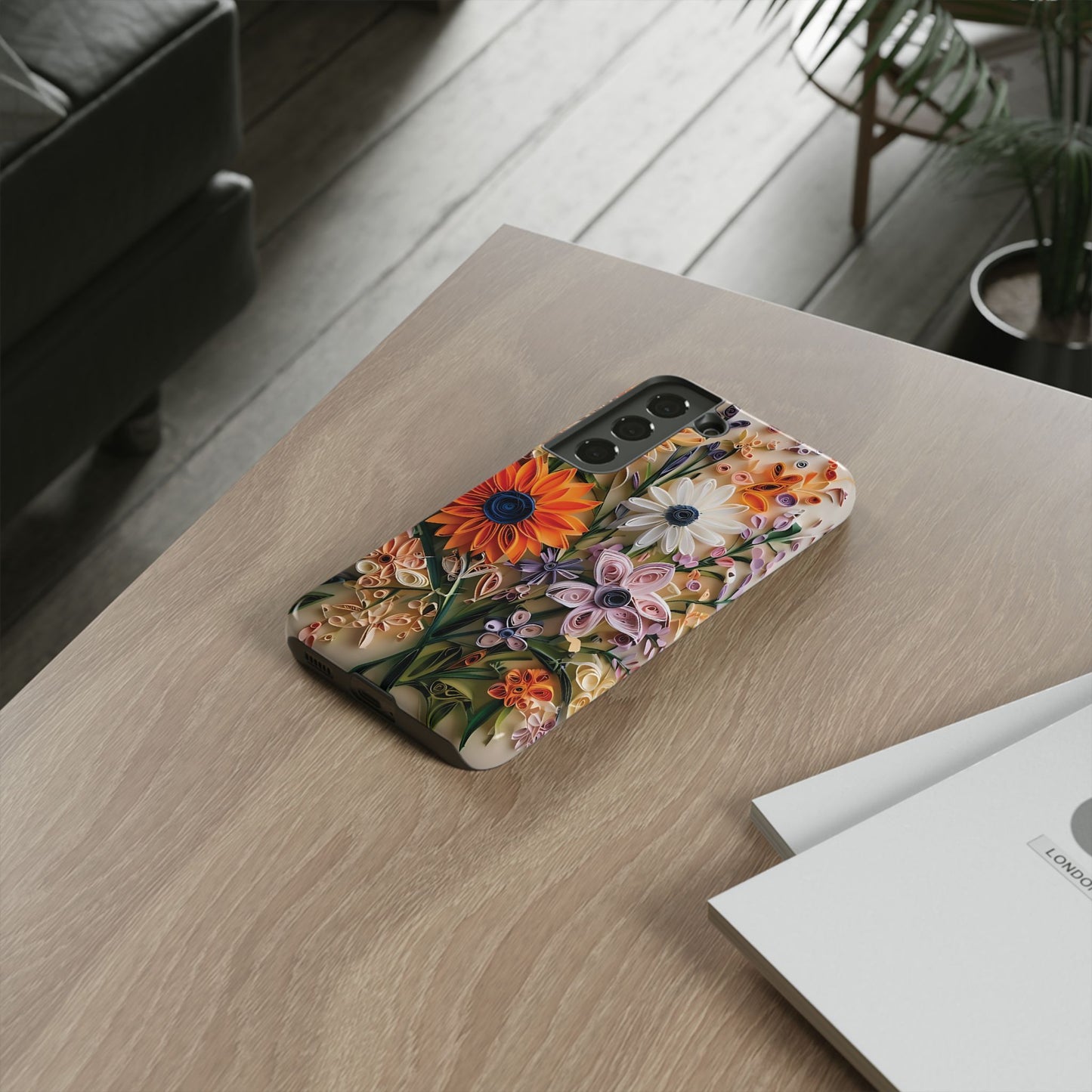 Intricate Quilled Floral Artwork In Vibrant Colors phone case design.
