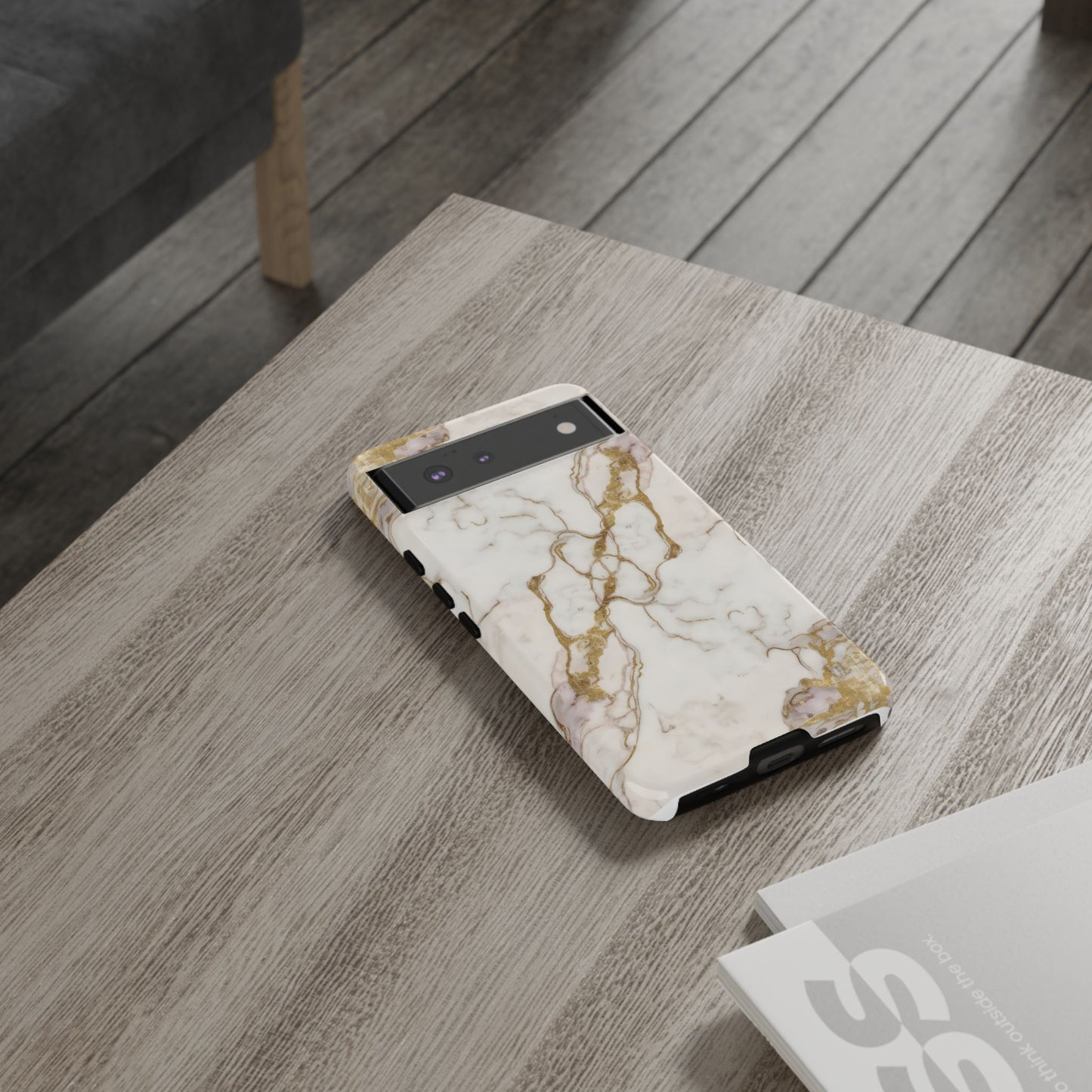Elegant White and Gold Marble Case Design
