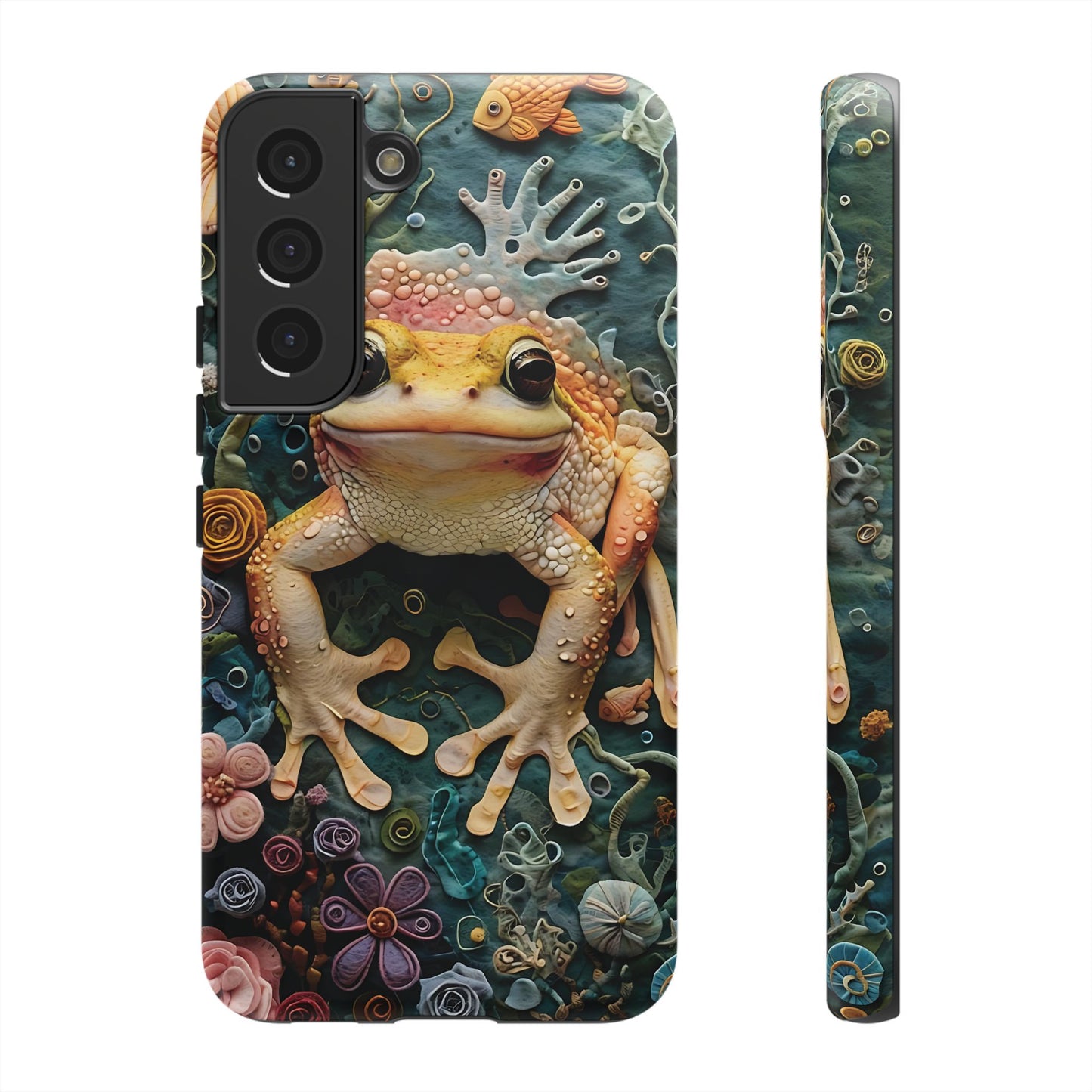 Intricate 3D Felt Artwork of Underwater Ecosystem with Frog phone case design.