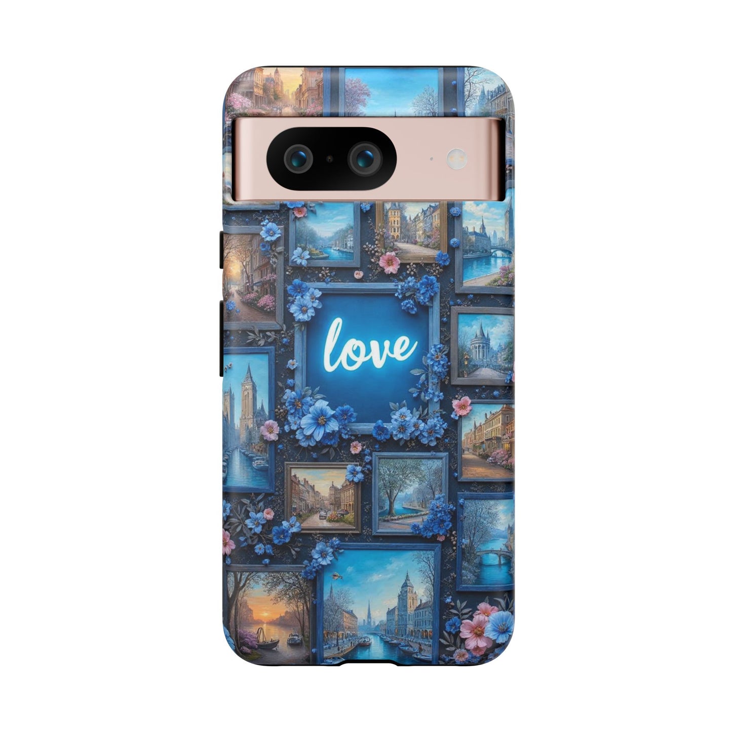 Blue Floral Love Frame Phone Case