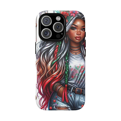 Festive Boho Queen – Holiday Glow & Candy Cane Braids Mobile Cover
