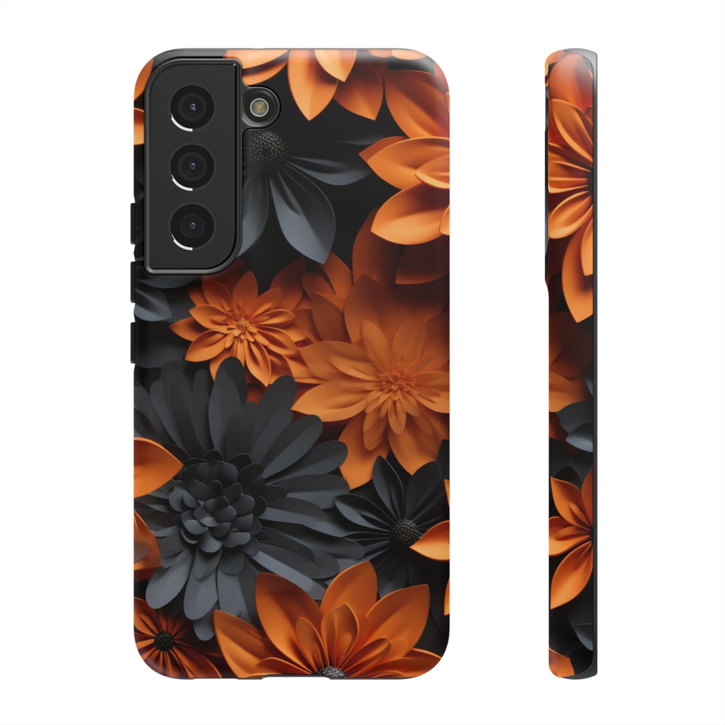 Orange & Black 3D Floral Mobile Case
