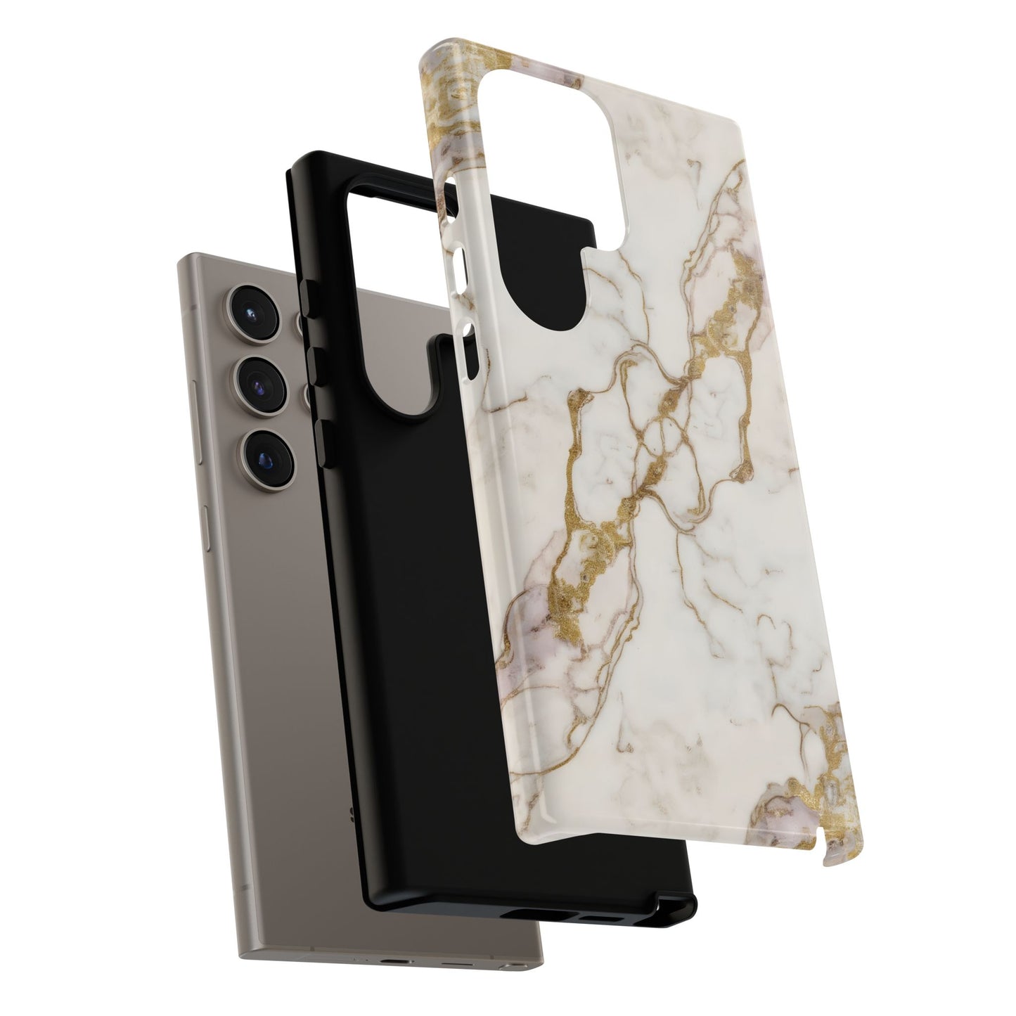 Elegant White and Gold Marble Case Design