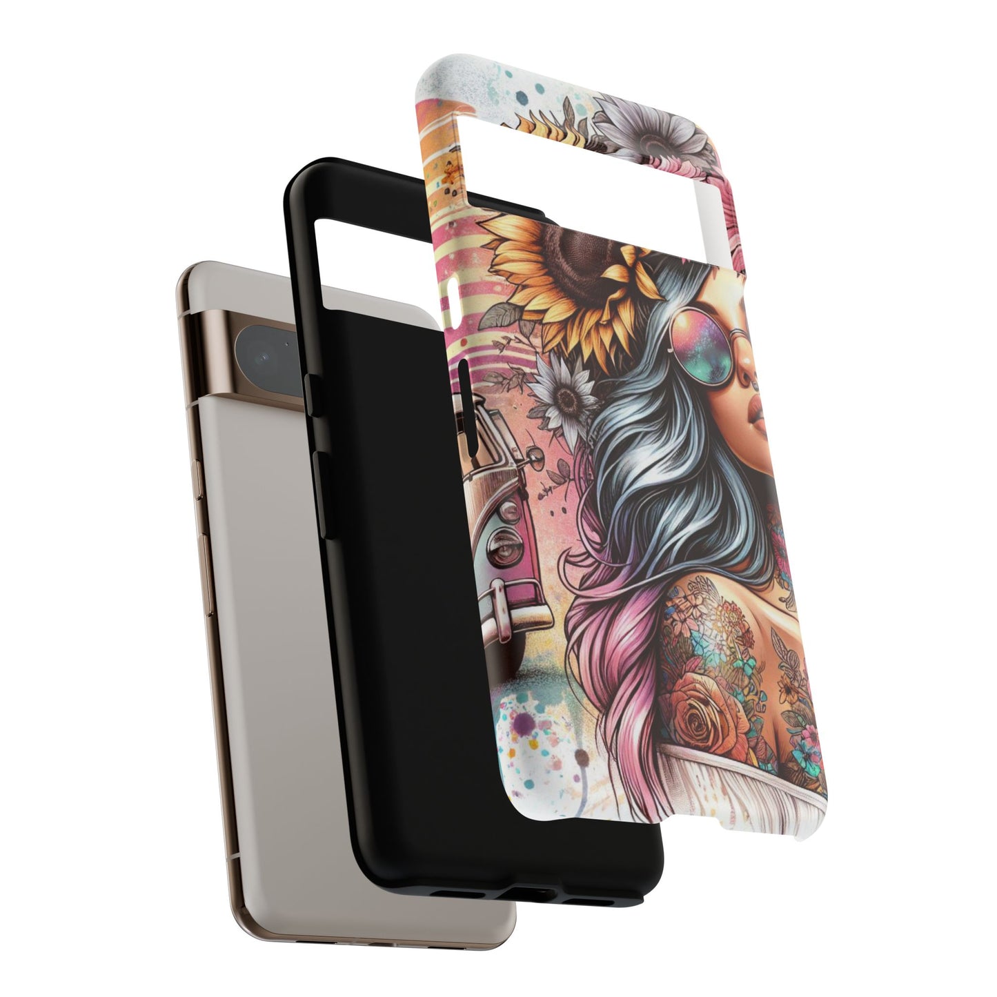 Retro Boho Wanderer – Sunflower Hippie Van Mobile Cover