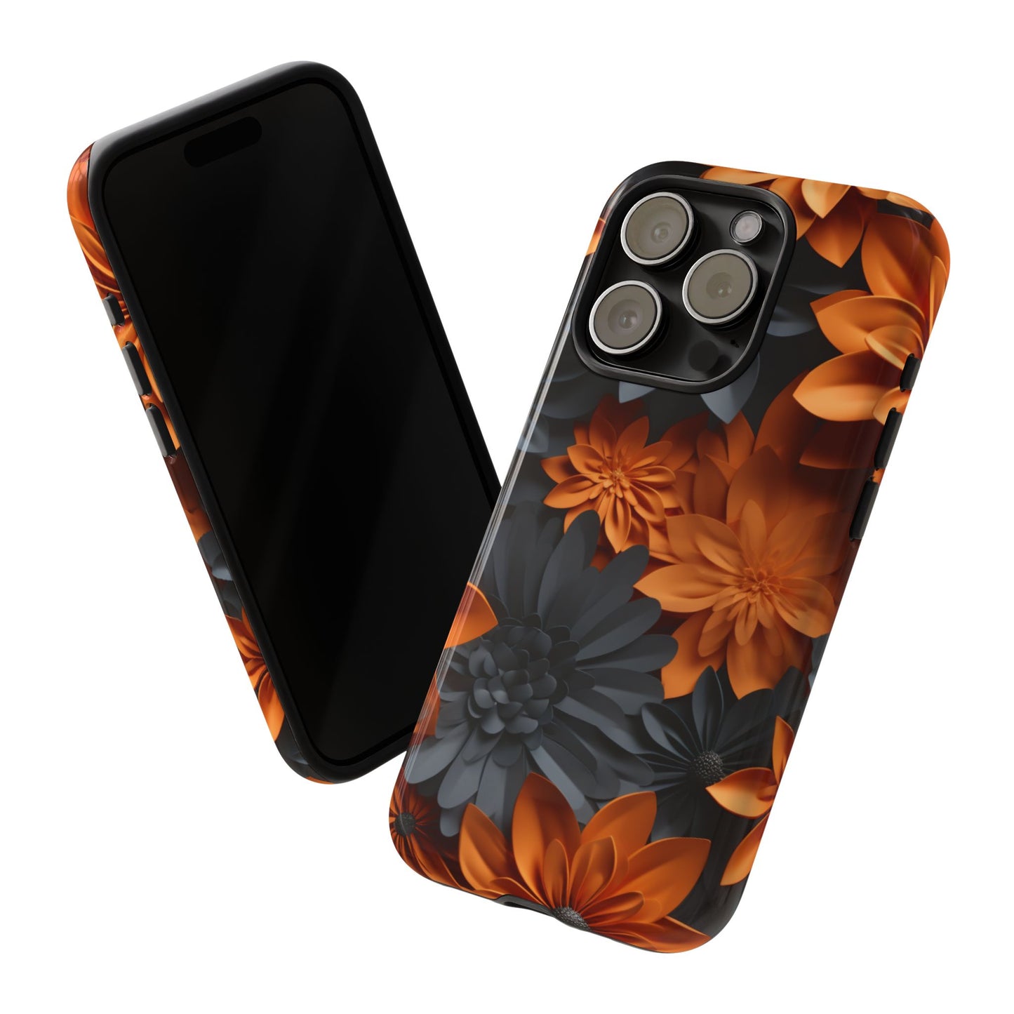 Orange & Black 3D Floral Mobile Case