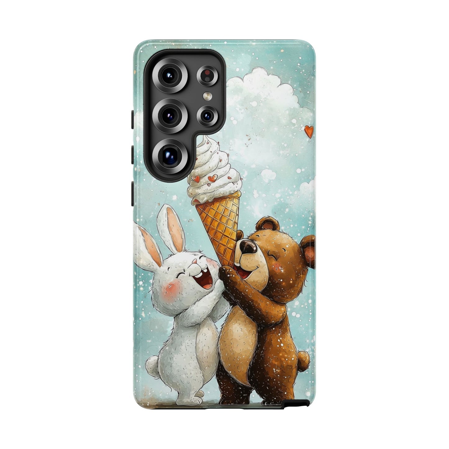 Bear & Bunny Ice Cream Delight - Cute Anime Phone Case for iPhone, Samsung, Google Pixel