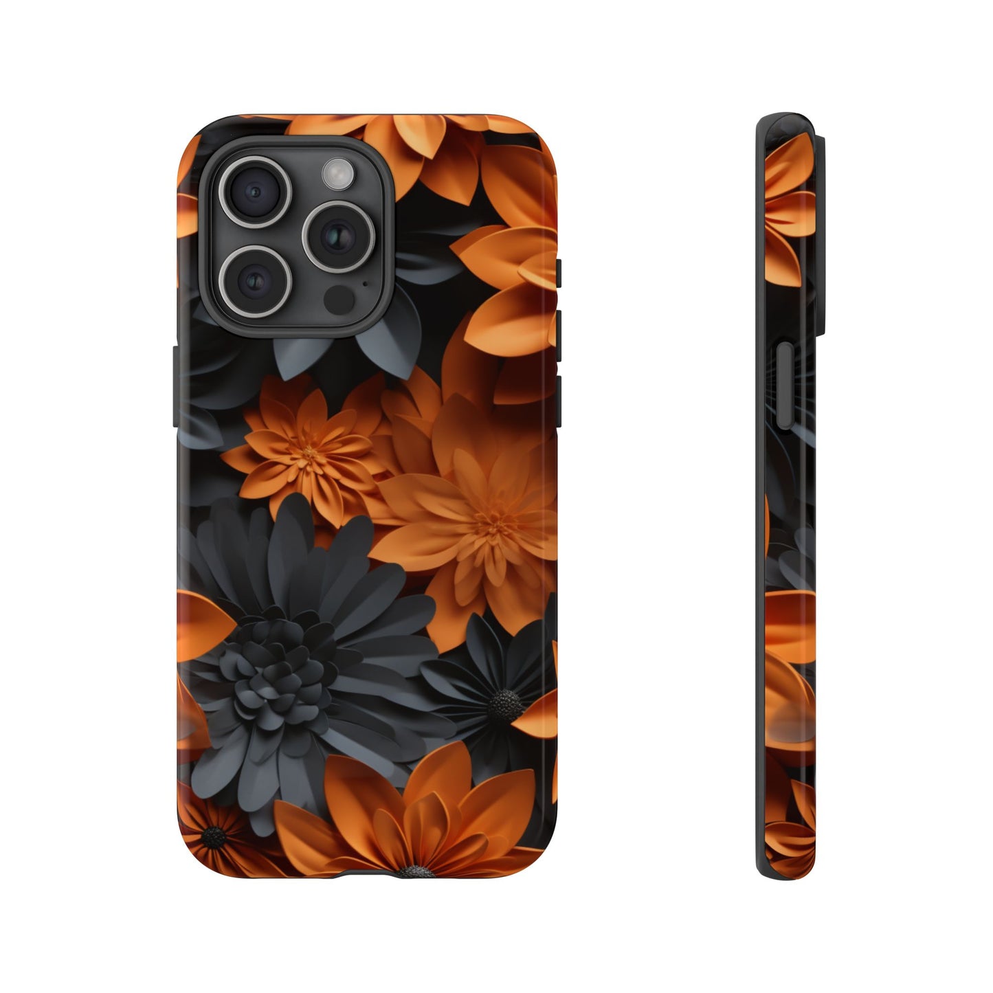 Orange & Black 3D Floral Mobile Case