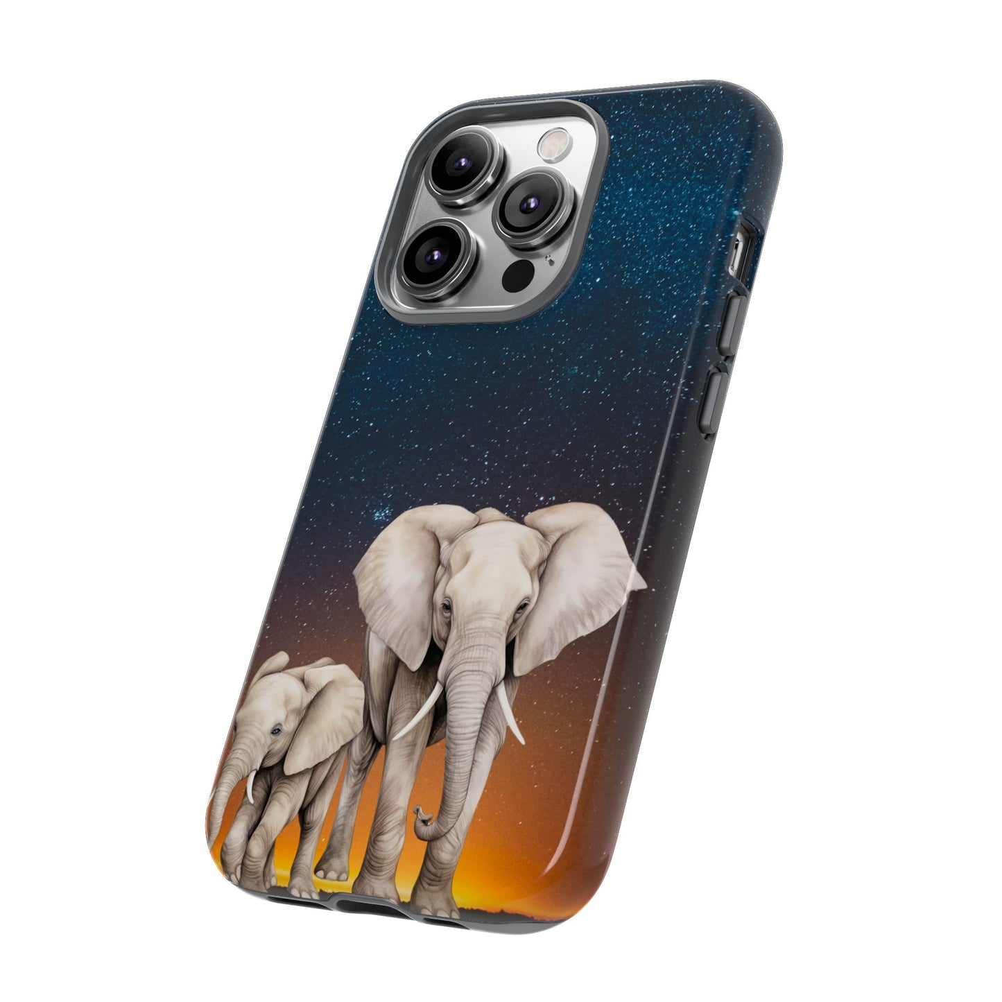 Starry Safari Elephant Family Mobile Cover – Cosmic Wildlife Aesthetic
