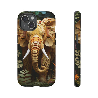 Golden Jungle Elephant Mobile Cover – Intricate Paper Art Design