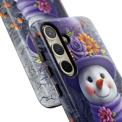 Cheerful Snowman With Colorful Floral Hat And Scarf phone case design