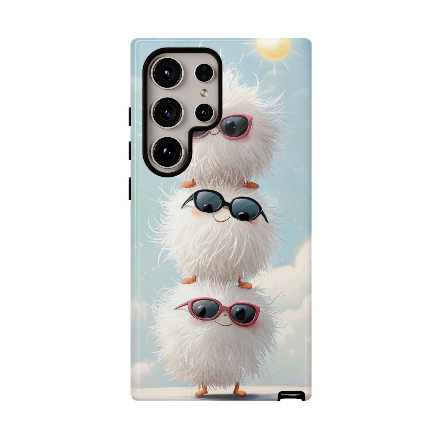 Fluffy Anime Phone Case – Cute Kawaii Fuzzy Creatures, Aesthetic Pastel Art, Soft Cloudy Background, iPhone, Samsung & Google Pixel Case