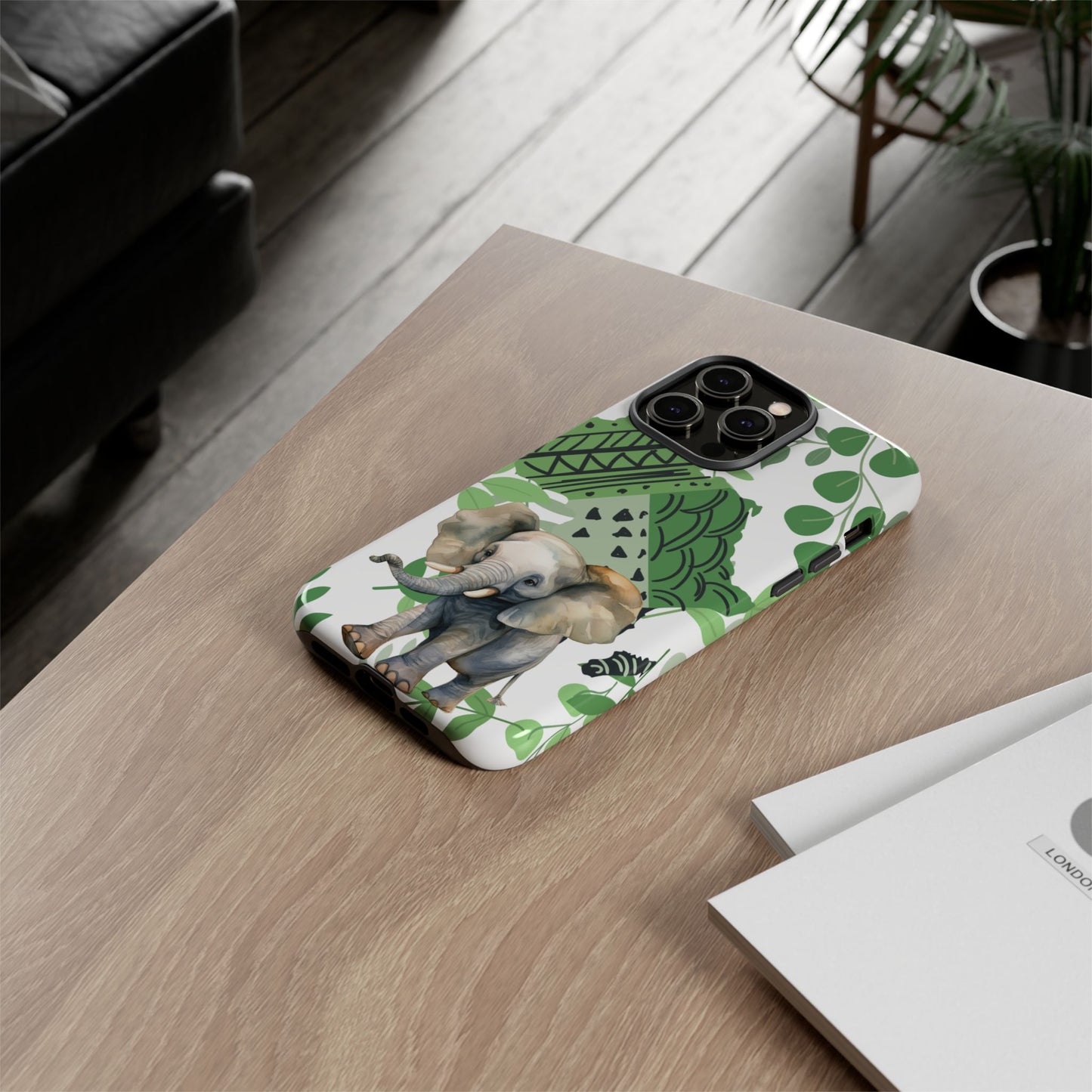 Playful Baby Elephant Mobile Cover – Tropical Boho Art