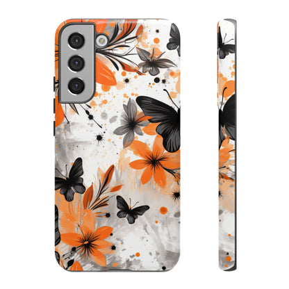 Bold Butterfly & Floral Splash Mobile Cover – Black & Orange Aesthetic