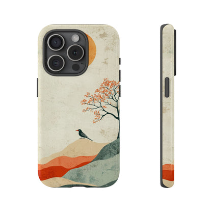 Crimson Solitude: A Minimalist Landscape Phone Case for iPhone, Samsung & Pixel