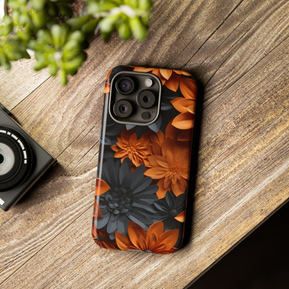 Orange & Black 3D Floral Mobile Case