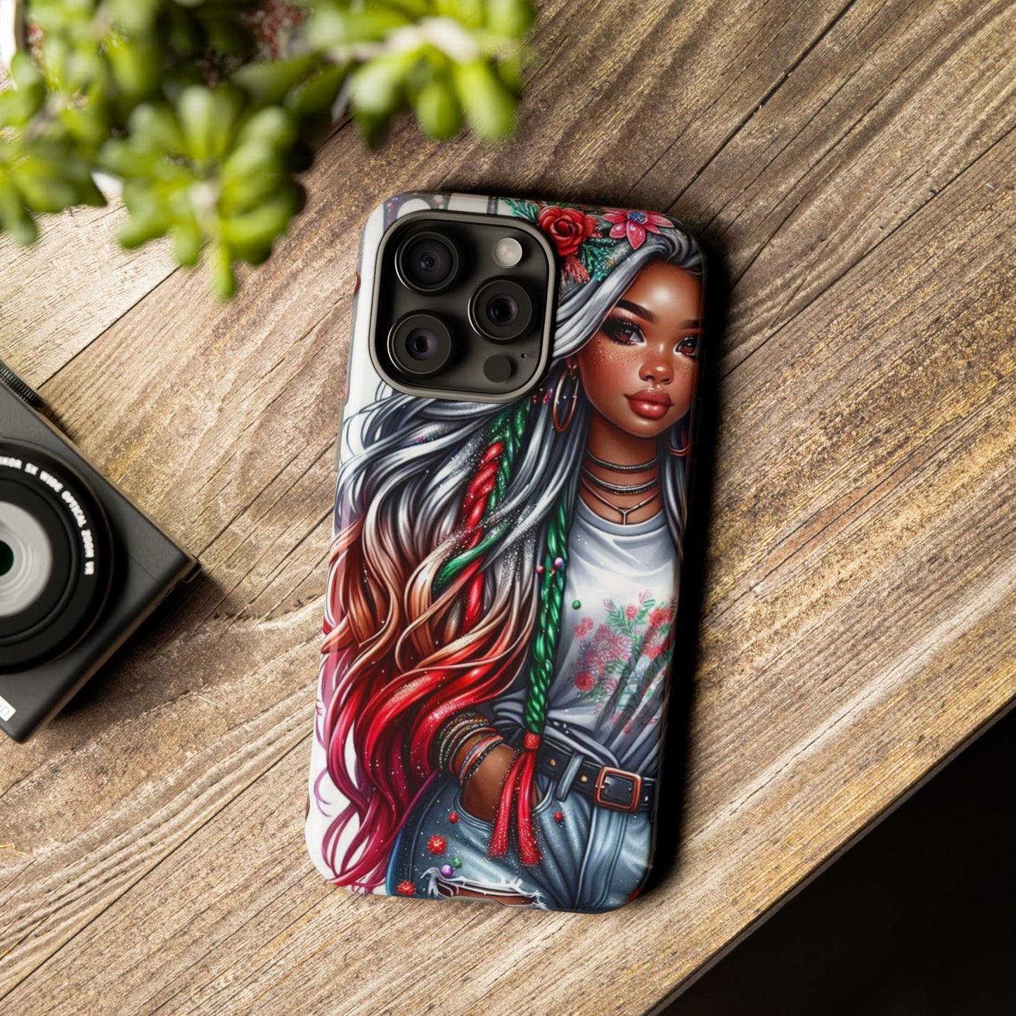 Festive Boho Queen – Holiday Glow & Candy Cane Braids Mobile Cover