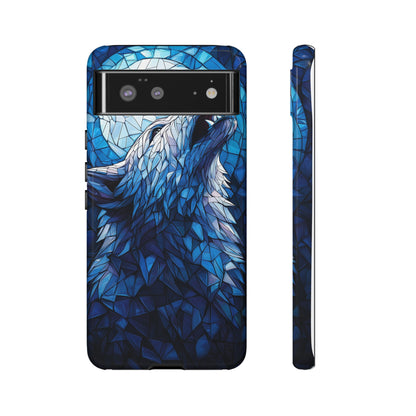 Mystic Moon Wolf – Stained Glass Mosaic Phone Case for iPhone, Samsung & Pixel