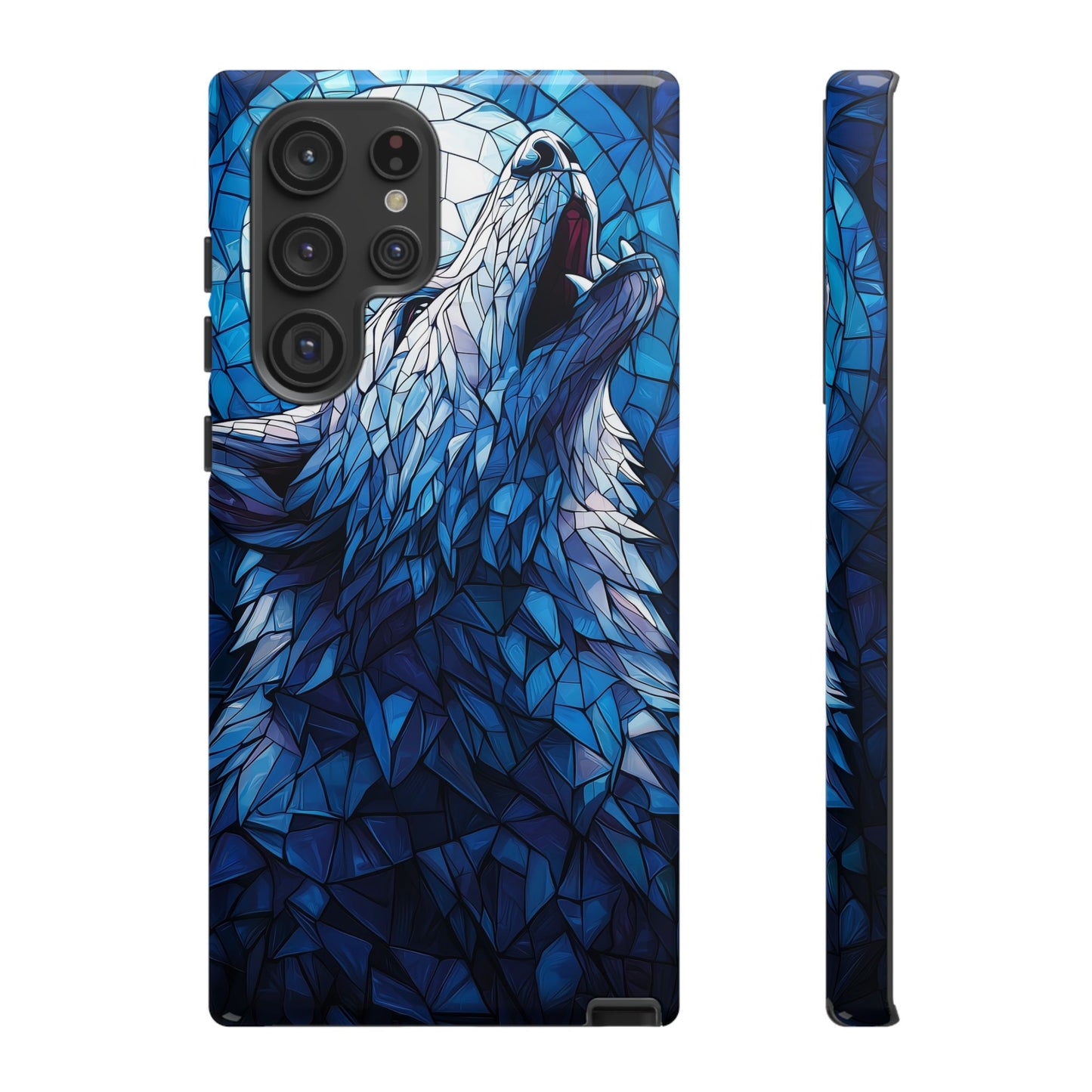 Mystic Moon Wolf – Stained Glass Mosaic Phone Case for iPhone, Samsung & Pixel