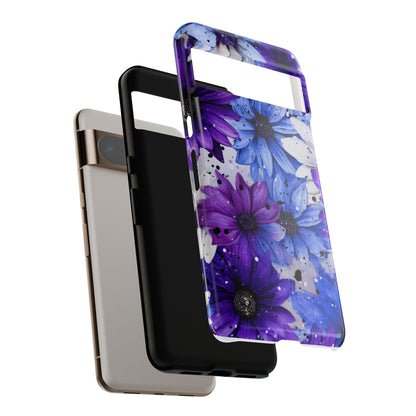 Blue & Purple Floral Splash Mobile Cover – Elegant Artistic Flowers