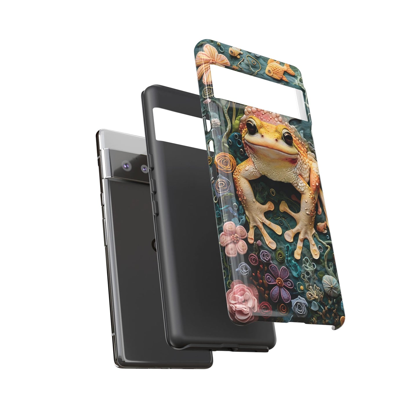 Intricate 3D Felt Artwork of Underwater Ecosystem with Frog phone case design.