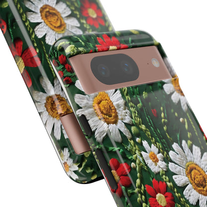 Intricate Embroidered Fabric Featuring Daisies And Ladybugs phone case design