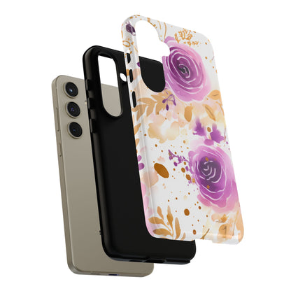 Purple Bloom Watercolor Mobile Case – Artistic Elegance in Gold & Lilac
