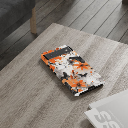 Bold Butterfly & Floral Splash Mobile Cover – Black & Orange Aesthetic