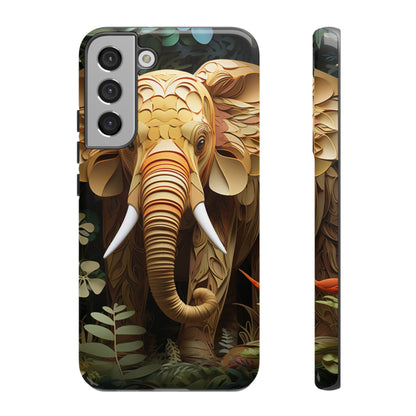 Golden Jungle Elephant Mobile Cover – Intricate Paper Art Design