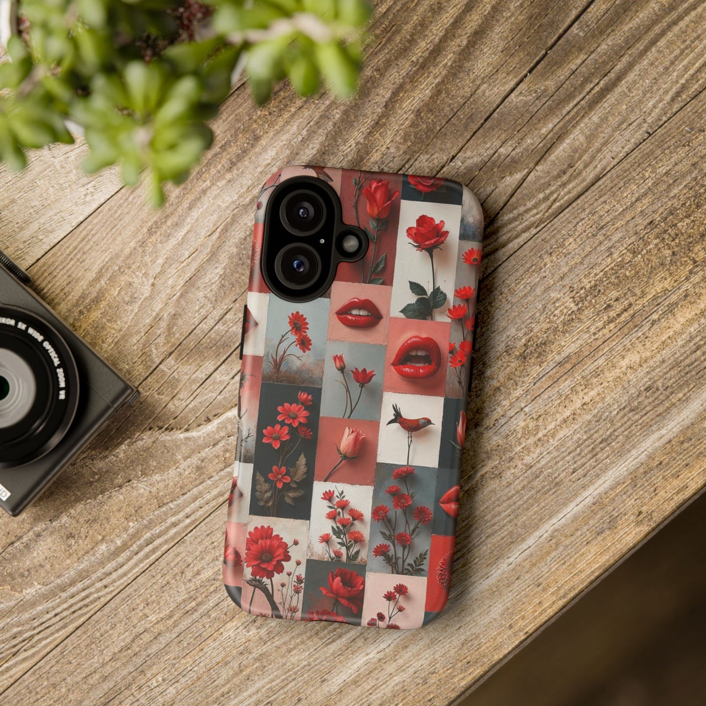 Red Flowers & Lips Collage Phone Case