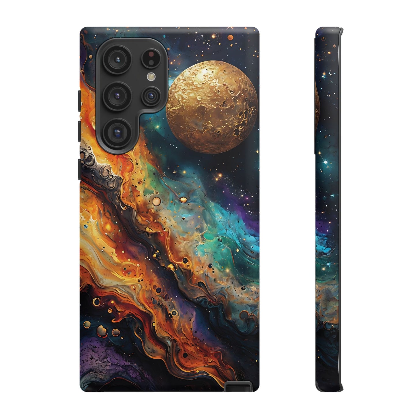 Cosmic Abstract Artwork With Dynamic Swirling Fluid Patterns phone case design.