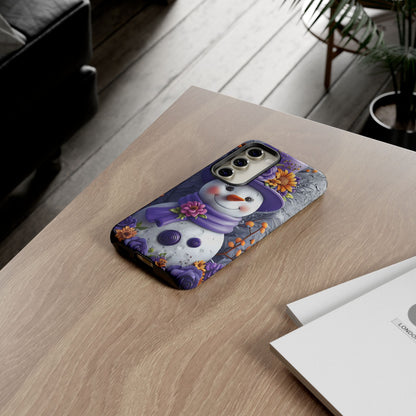 Cheerful Snowman With Colorful Floral Hat And Scarf phone case design