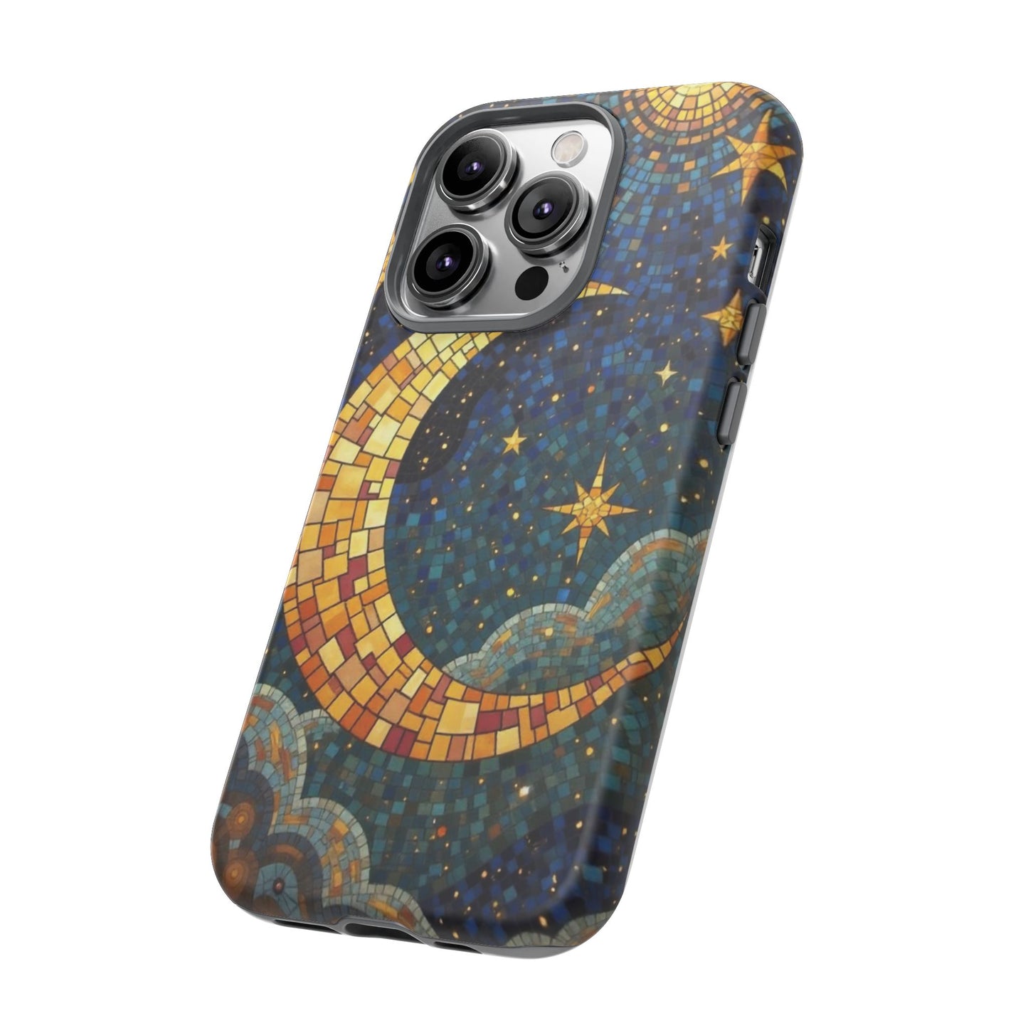 Golden Crescent: Mosaic Moon and Starry Night