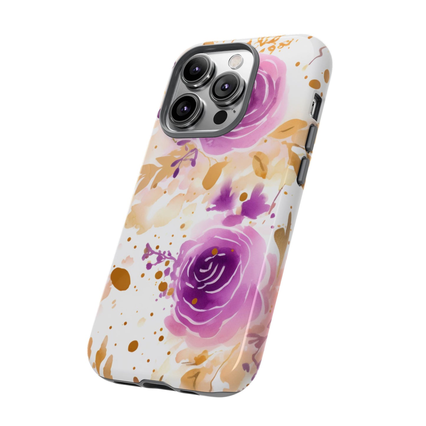Purple Bloom Watercolor Mobile Case – Artistic Elegance in Gold & Lilac