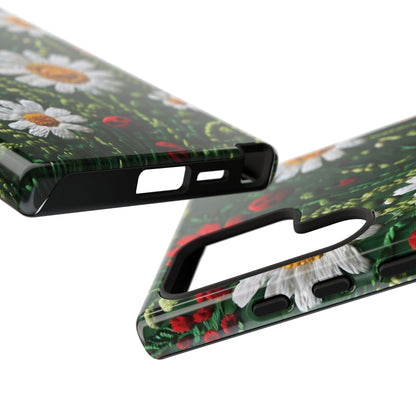Intricate Embroidered Fabric Featuring Daisies And Ladybugs phone case design