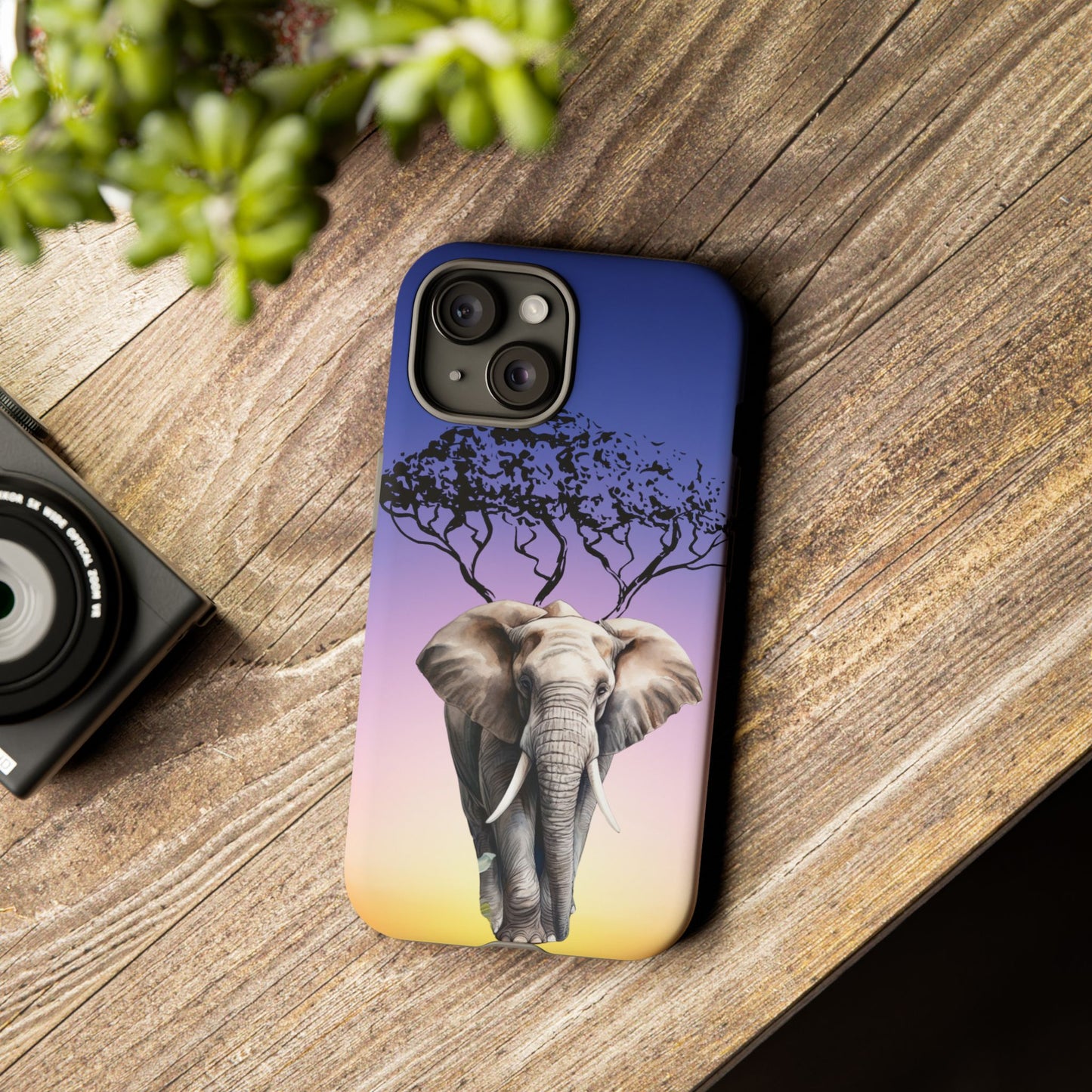 Surreal Elephant Tree Mobile Cover – Dreamy Sunset Fantasy