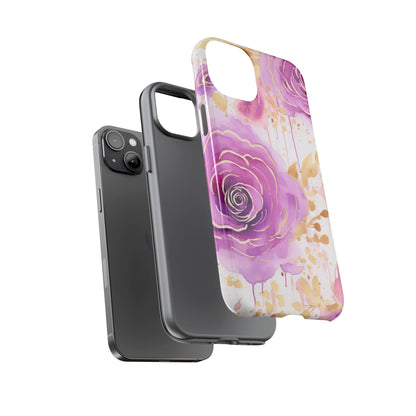 Elegant Purple-Gold Watercolor Rose Mobile Case