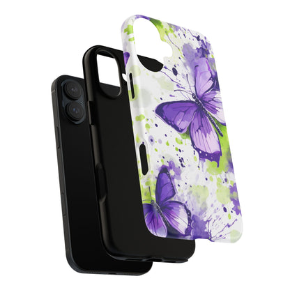 Vibrant Purple Butterfly Splash Mobile Cover – Artistic Green & Violet Aesthetic