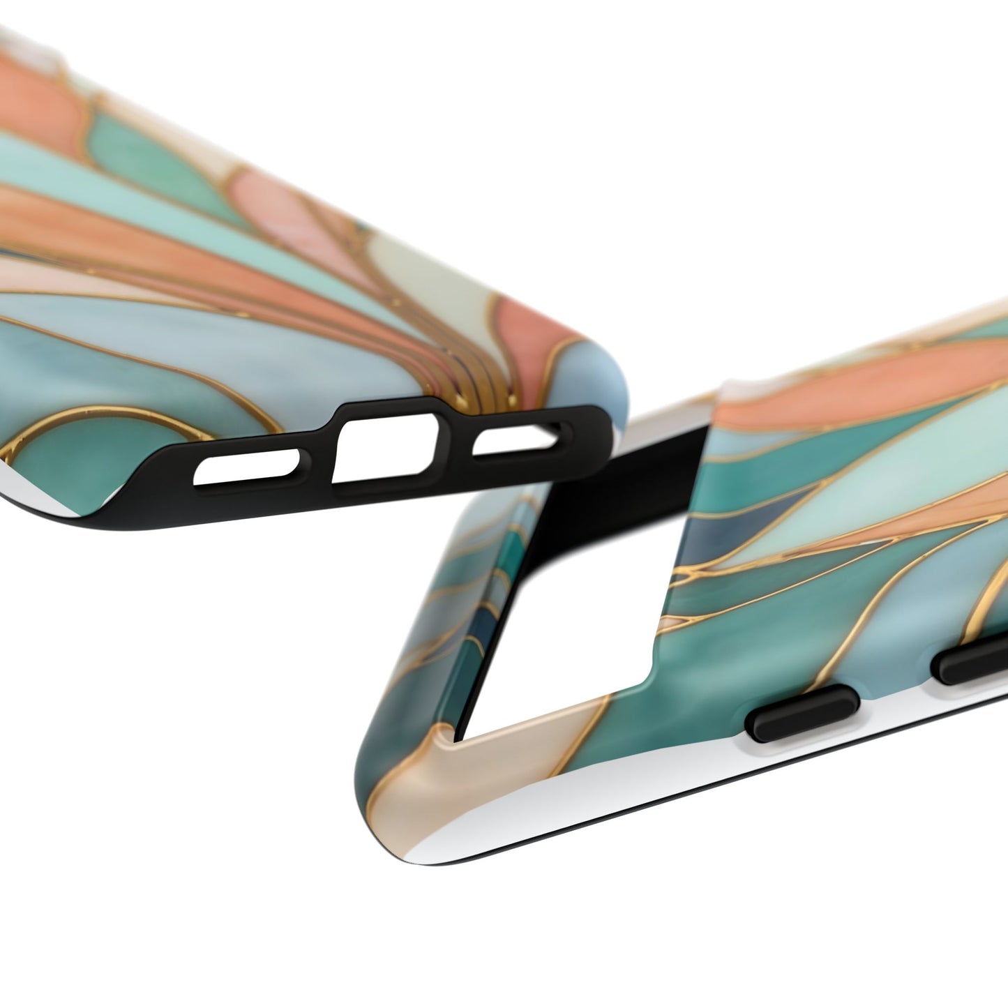Geometric Leaves: Teal, Peach, and Gold Harmony